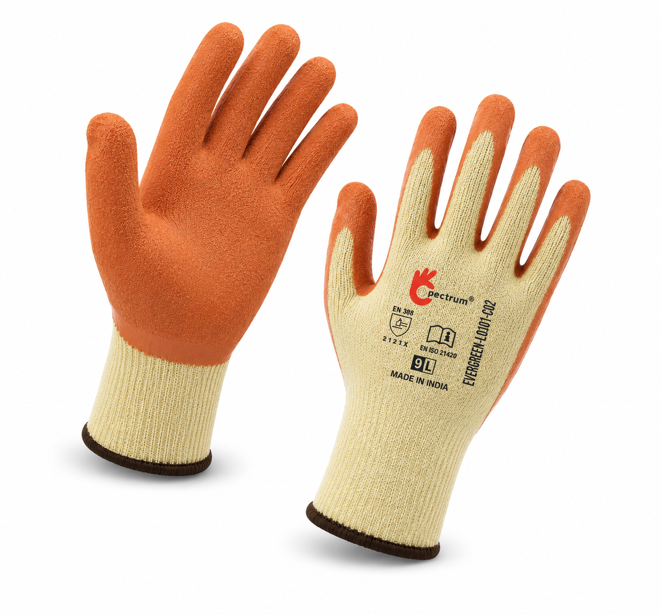 EVERGREEN Crinkle Latex Coated Safety Glove – EN 388 Certified (CR-2) 1 EVERGREEN L-011/C02 Crinkle Latex Coated Safety Glove with EN 388 CR-2 Rating – Industrial Grip and Cut Protection
