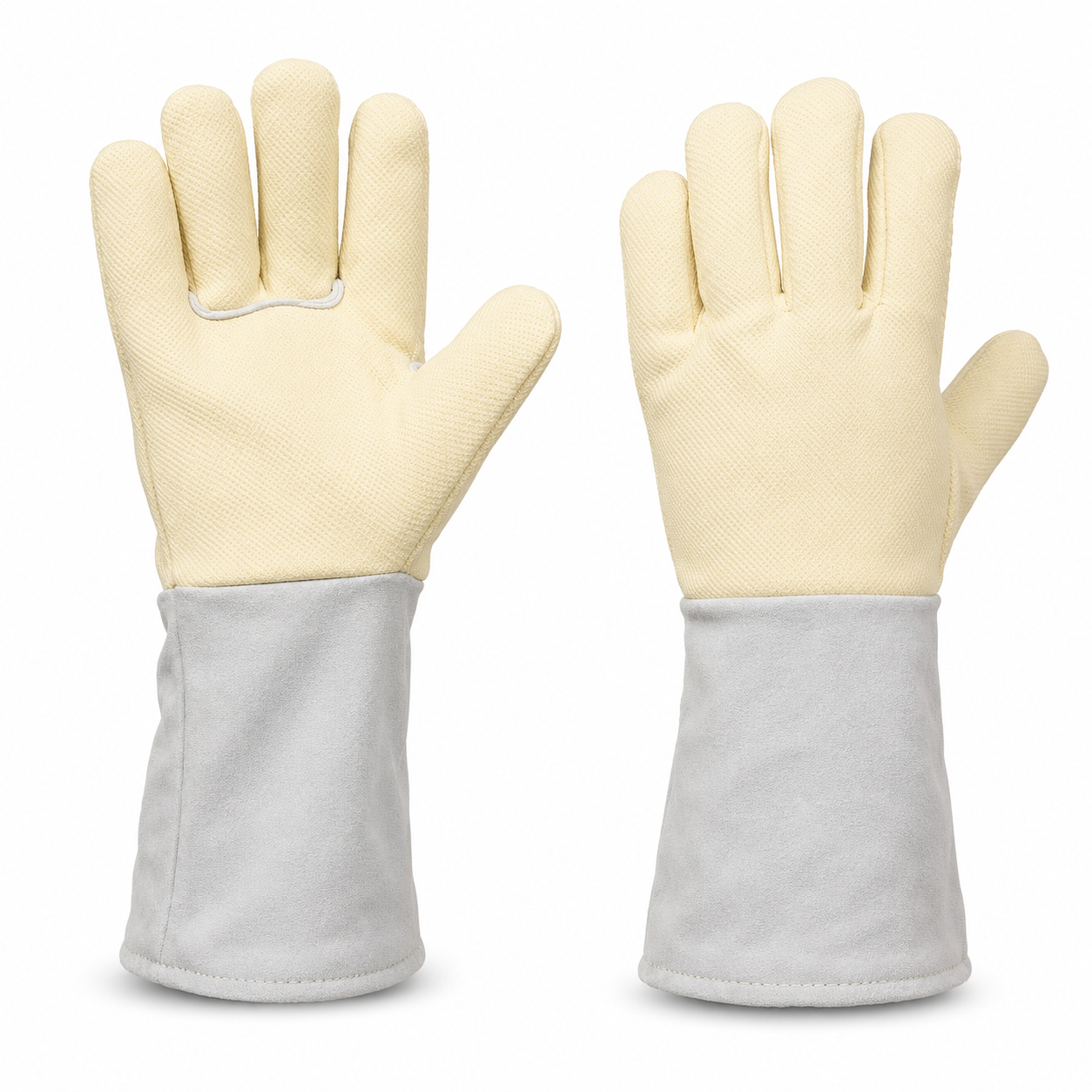 Aditya Aramid Heat Resistant Gloves with Leather Cuffs 1 Aramid Heat Resistant Gloves with Leather Cuffs for Industrial Safety – Withstands Heat up to 350°C