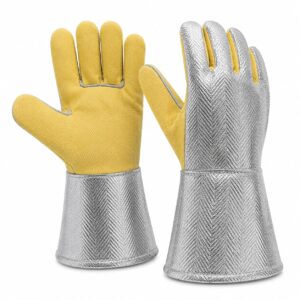 Para-Aramid Heat Resistant Gloves with Aluminized Cuffs for Radiant Heat Protection up to 1000°C