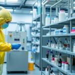 Workers wearing protective suits in chemical and pharmaceutical industries