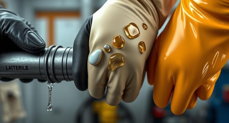 Comparison of nitrile, latex, and PVC dipped gloves resisting oil and chemical splashes in industrial work environment