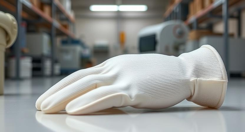 Worker wearing lint-free gloves in cleanroom for electronics and pharma industry in 2025