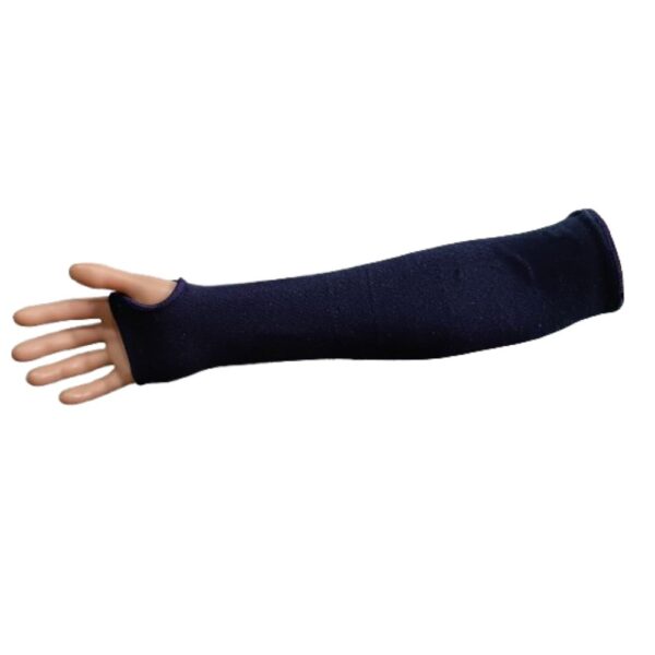 Navy blue double-layer poly-cotton arm cover with thumb hole for industrial safety and protection