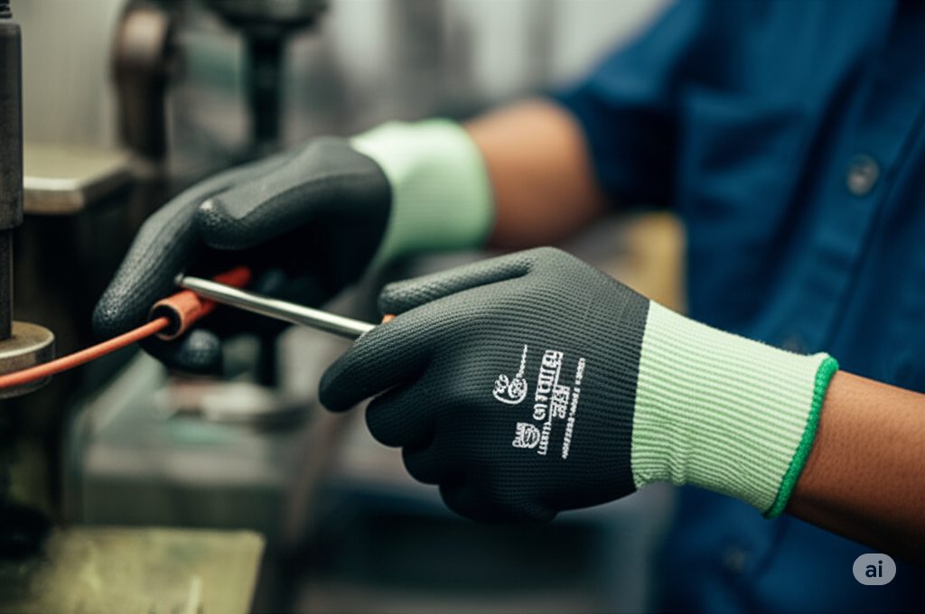 Industrial worker wearing blue nitrile coated gloves in warehouse – nitrile coated gloves wholesale