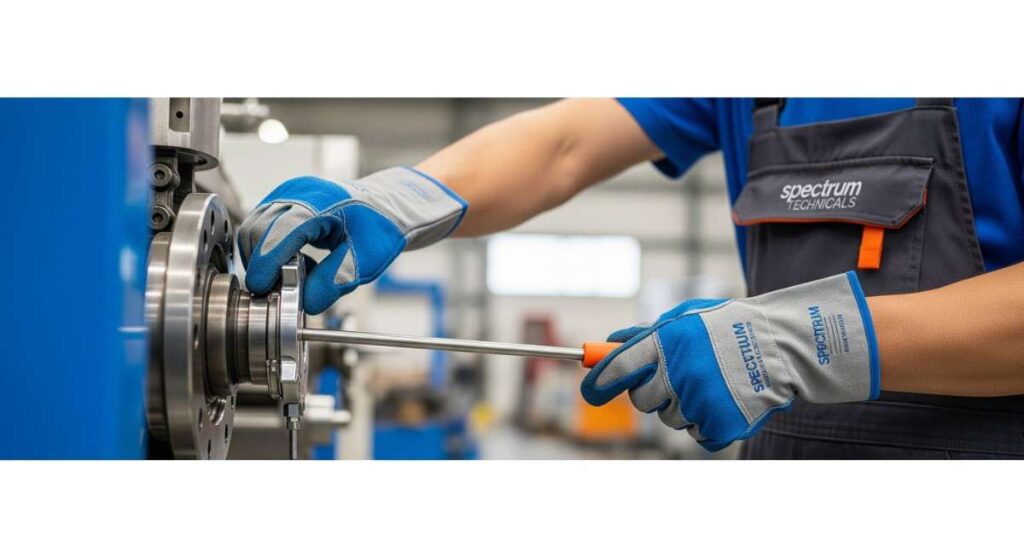 ✅ Worker using PPE hand protection equipment in industrial setting – Spectrum Technicals