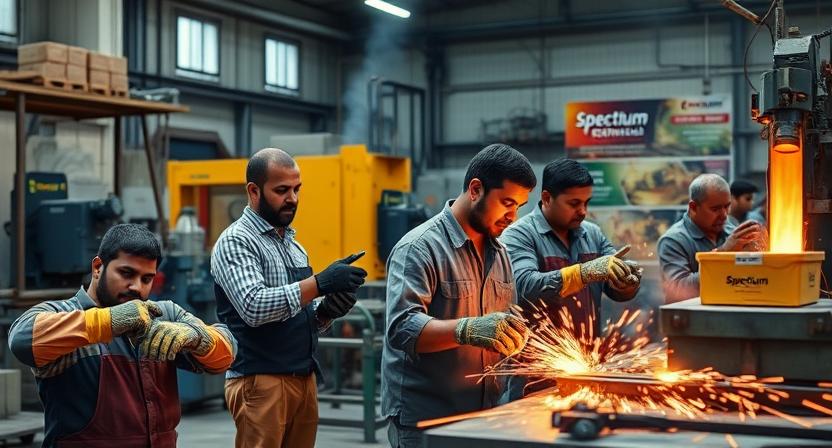 "Indian workers using heat resistant safety gloves in a high-temperature industrial setting – Spectrum PPE"