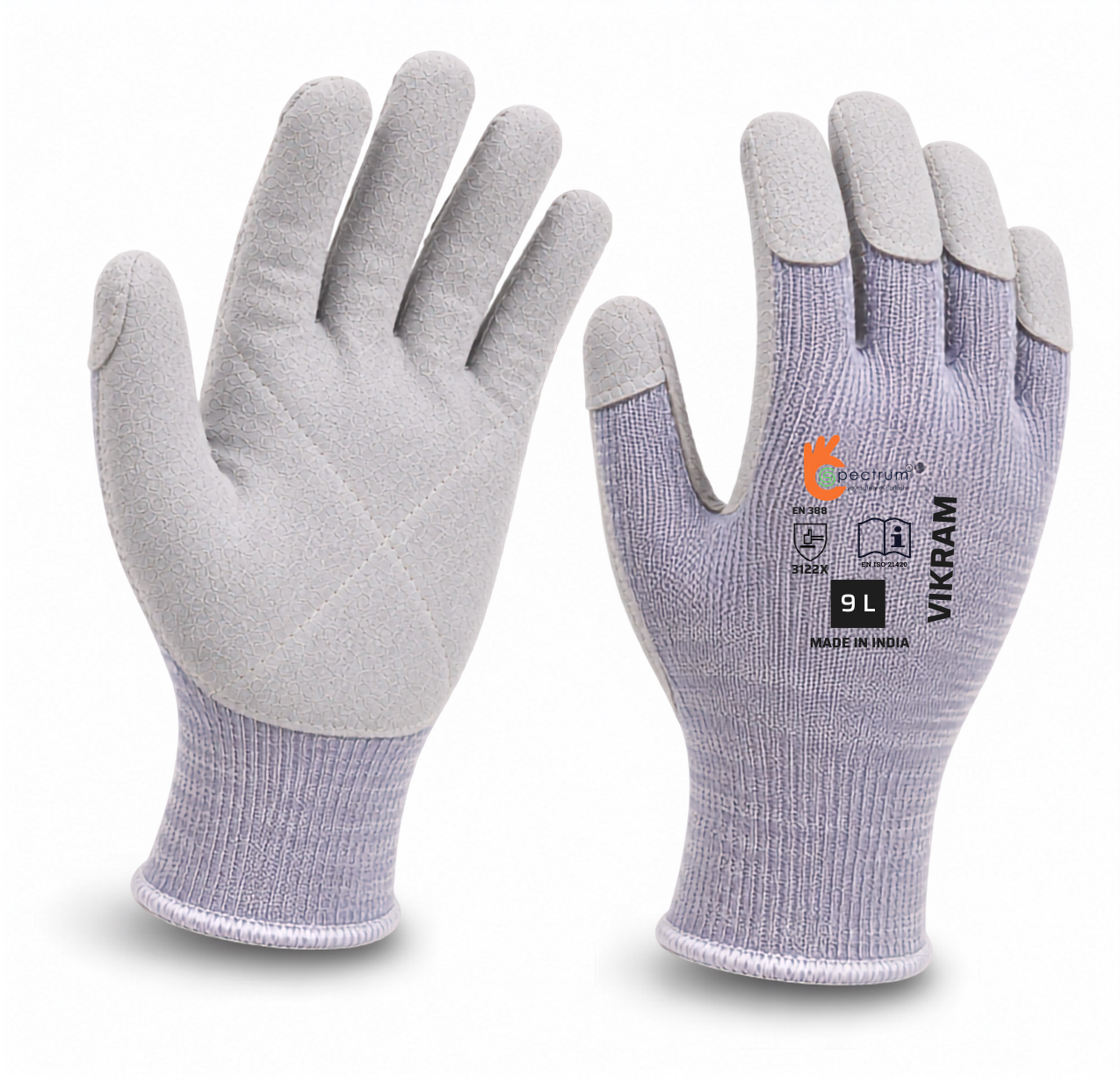 VIKRAM CUT RESISTANT 5 GLOVES | High Abrasion & Cut Protection Safety Gloves 3 VIKRAM Gloves with Compact Leather Reinforcement – PLR 005 Model by Spectrum Technicals